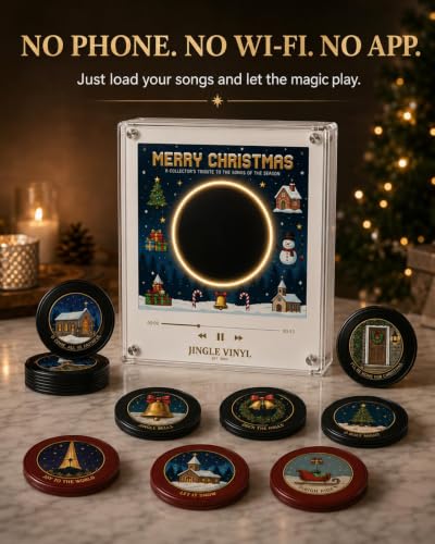 Christmas Vinyl Mini Record Player Fridge Magnet with 9 Discs - Santa Claus Variation