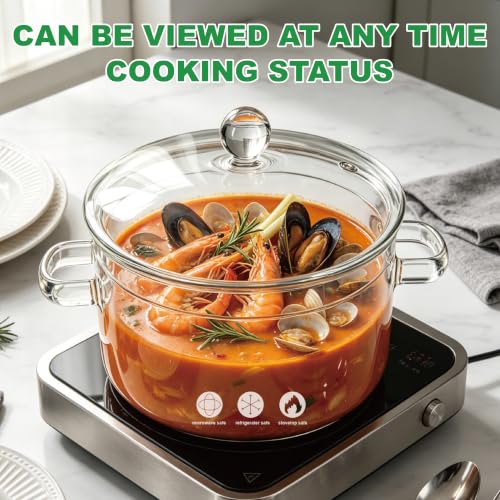 Clear Glass Simmer Pot with Lid 1.5L Borosilicate Stovetop Saucepan
