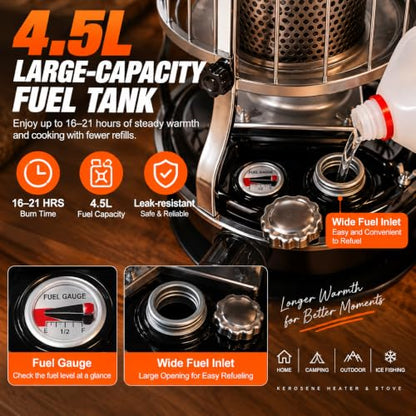 Portable 2-in-1 Kerosene Heater and Stove 9000 BTU with Adjustable Flame