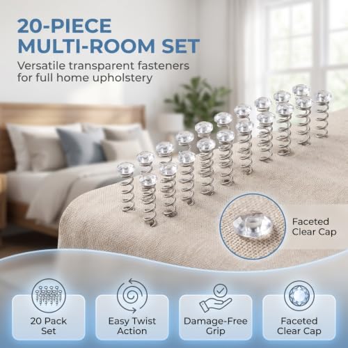 Upholstery Twist Pins 20 Pack - Clear Spiral Bedskirt Fasteners