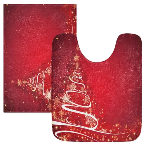 Multicolor Christmas Bathroom Rugs 2-Piece Set - Quick Dry Plush Anti-Slip