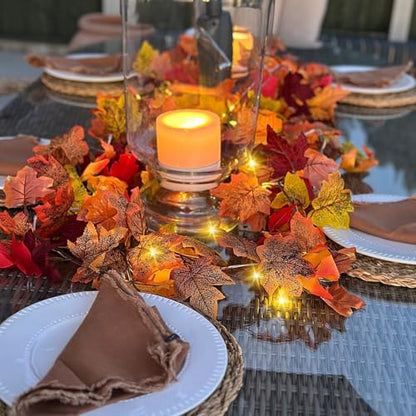 48FT Fall Leaf Garland with Lights - 8 Pack Autumn Decor for Halloween Thanksgiving
