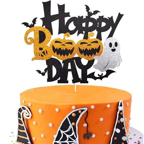 Halloween Cake Topper Black Glitter Boo Day with Castle Witch Pumpkin Ghost Bat - Color 3