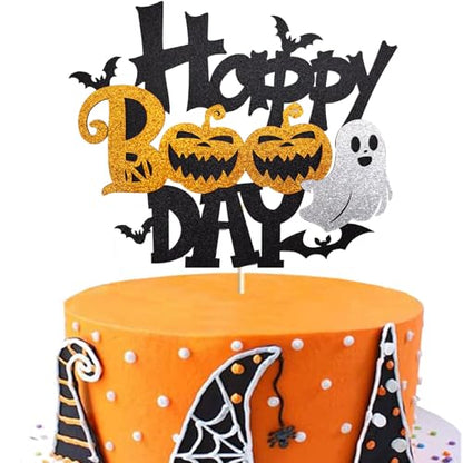 Halloween Cake Topper Black Glitter Boo Day with Castle Witch Pumpkin Ghost Bat - Color 3