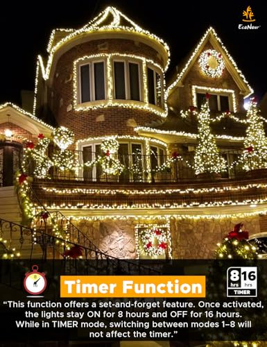 EcoNour 1500 LED Cluster Warm White Christmas Lights - 8 Modes, 61.5 Ft