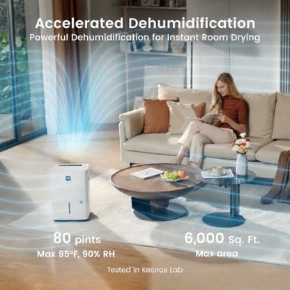 Kesnos 80 Pints Energy Star Dehumidifier for Basement 6000 Sq. Ft with Drain Hose