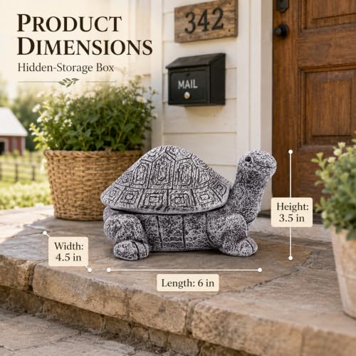 Large Brown Weatherproof Turtle Hide a Key - Outdoor Discreet Garden Security