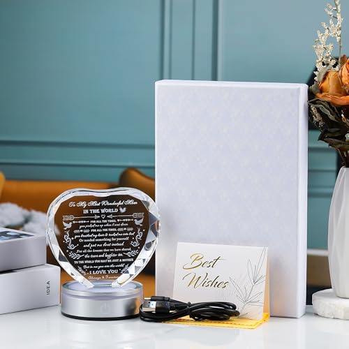 Wonderful Mom Night Light Crystal Engraved Heart World with Colorful LED Base