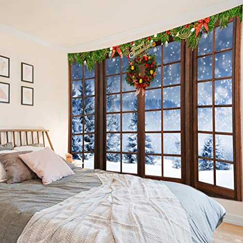 Christmas Snow Forest Wall Tapestry with Brown Window - Winter Landscape Decor 70.9 x 92.5 inches Variation of THIS listing