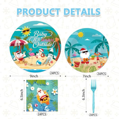 Christmas in July Party Tableware Set - 96 Pcs Summer Holiday Plates Napkins Forks