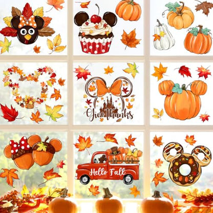 Fall Pumpkin & Watercolor Maple Leaf Window Clings - 82PCS Seasonal Decorations