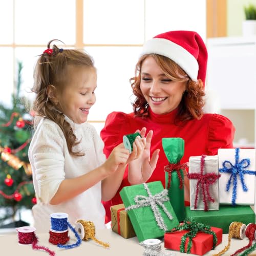 Christmas Tinsel Garland Set - 6 Rolls, 98.4 ft Holiday Decor