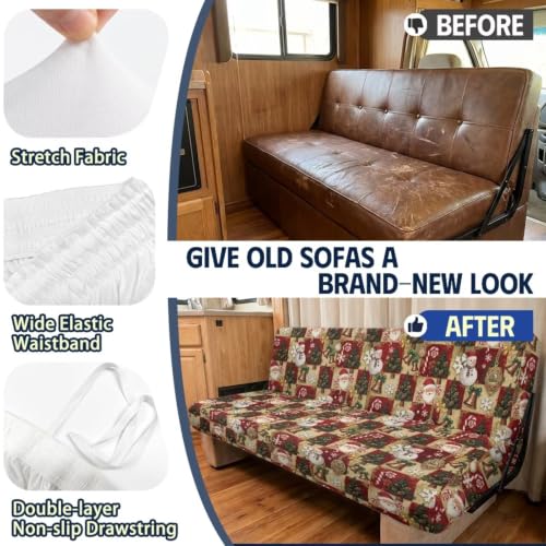 Christmas Patchwork RV Sofa Bed Cover 2-Piece Set for Loveseat - Fold-Out Couch Protector