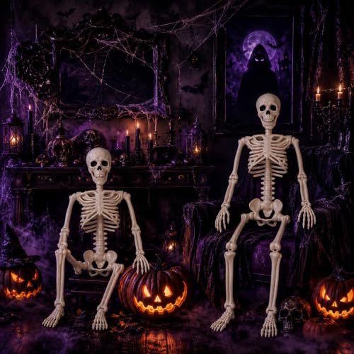 2 Pack 36-inch Halloween Skeleton Decorations with Movable Joints for Haunted Houses & Lawn Props - Human Bones