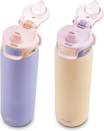 Ello Stainless Steel Water Bottle - Leak-Proof Locking Lid, 22 oz | Reusable Insulated Travel Bottle in Cornflower/Blush Breeze