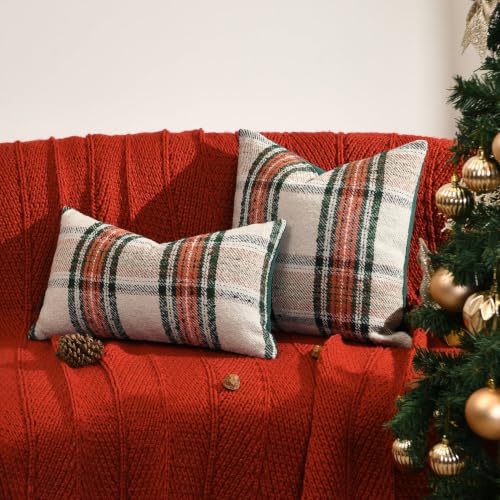 Christmas Plaid Throw Pillow Cover 12x20 Inches - Red Green Tartan Holiday Decor Variation of THIS listing