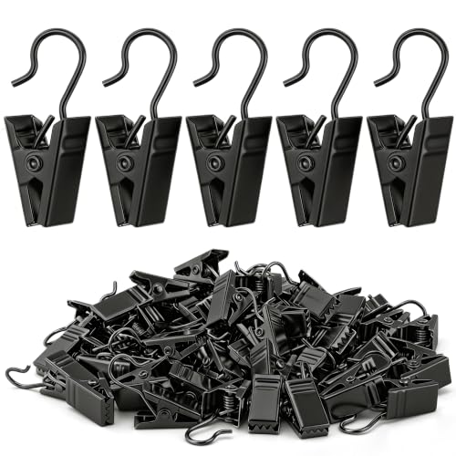 Small Curtain Clips Hooks for Hanging String Lights - Black, 60 Pack
