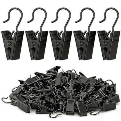 Small Curtain Clips Hooks for Hanging String Lights - Black, 60 Pack
