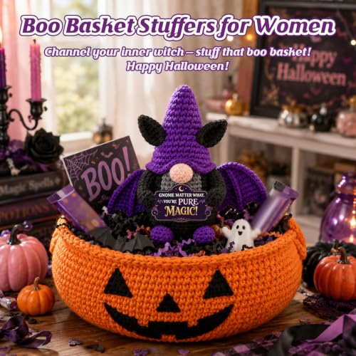 Witchy Gift for Women Halloween Boo Basket Stuffers Crochet Bat Gnome - Dark Aesthetic Decor