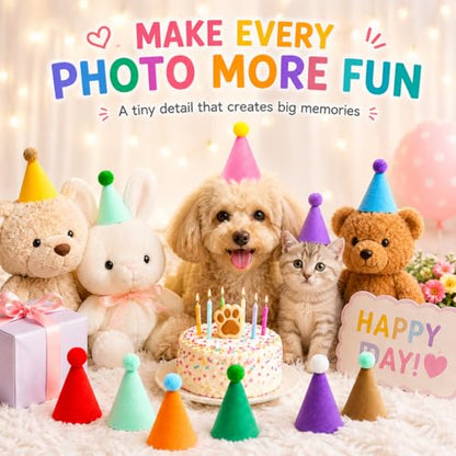 Mini Birthday Party Hats for Small Animals & Stuffed Pets - 8 Pieces