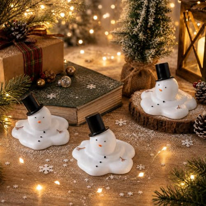 Christmas Melting Snowman Decorations Set - Winter Holiday Tabletop Figurines