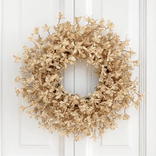 Beige Fall Wreath for Front Door - 24 Inch Autumn Forsythia Decor - GinzeTop