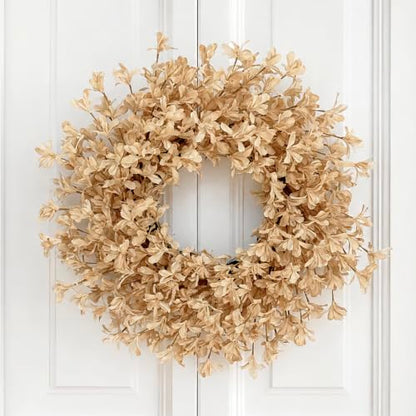 Beige Fall Wreath for Front Door - 24 Inch Autumn Forsythia Decor - GinzeTop