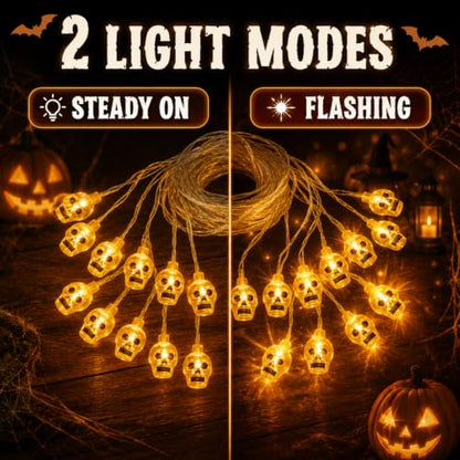 Halloween Skull String Lights - 9.8FT 20 LED Battery Operated - Variation A