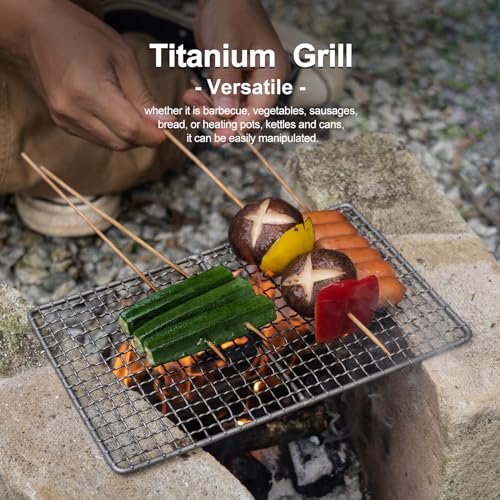 iBasingo Titanium Grill Outdoor Camping Charcoal BBQ Portable Mesh Grill Mini Ultralight Baking Cooling Rack Heavy Duty Dining Cooking Roasting Kitchen Utensils for Backpacking Hiking Ti2022C