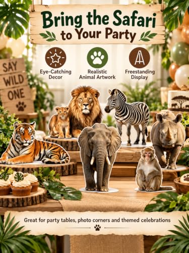 Safari Animal Standups for Baby Shower Photo Booth - 6 Pieces, Jungle Theme