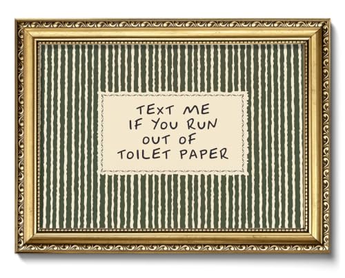 Funny Bathroom Wall Art - Text Me If You Run Out of Toilet Paper Framed Canvas - Green Striped Quote Decor, 8x10in - Bathroom Slogans / Framed