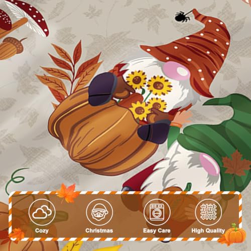 Brown Tan Queen Thanksgiving Duvet Cover Set with Gnome Pumpkin Fall Design
