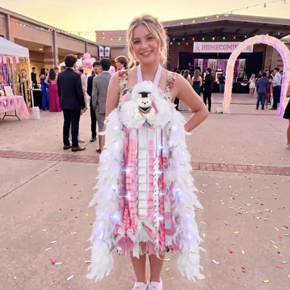 47 Inch LED Homecoming Mum with Graduation Bear - Pink & White Variation
