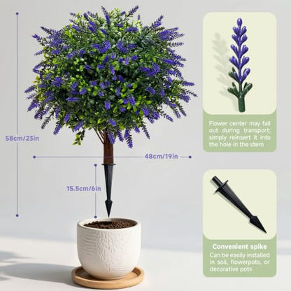 Artificial Lavender Plant with Stake - 23in UV Resistant Outdoor Faux Flower