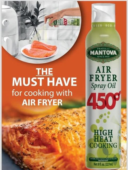 Mantova Air Fryer Spray - All-Natural High-Heat Cooking Oil with 450°F Smoke Point | Easy Mess-Free Use - Made in Italy (Pack of 1)