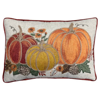 Fall Pumpkin Embroidery Throw Pillow Cover 14x20 Inch Rustic Harvest Decor