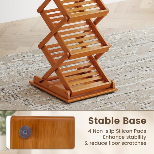 Foldable Bamboo Magazine Rack with Adjustable Height and 5 Shelves — Modern Storage Organizer