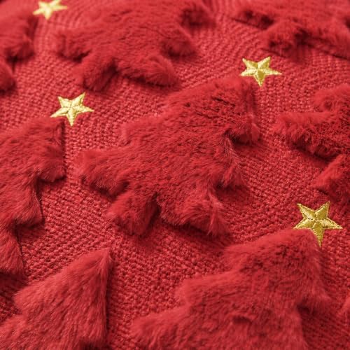 Christmas Tree Star Pillow Cover Set of 4 - Red Green Faux Fur 18x18 Inches