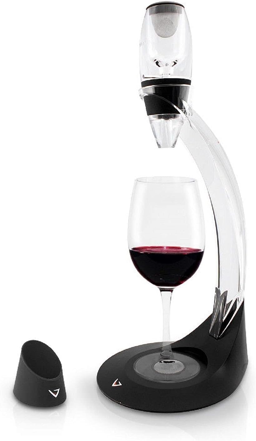 Vinturi Wine Aerator Deluxe Essential Red Wine Pourer and Decanter Tower Stand Set Easily and Conveniently Aerates Wine by the Bottle or Glass and Enhances Flavors with Smoother Finish, Black