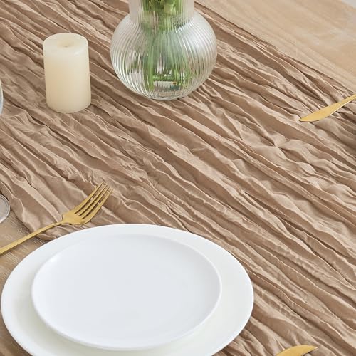 3 Pack Nude Brown Cheesecloth Table Runners - 10FT Rustic Boho Decor