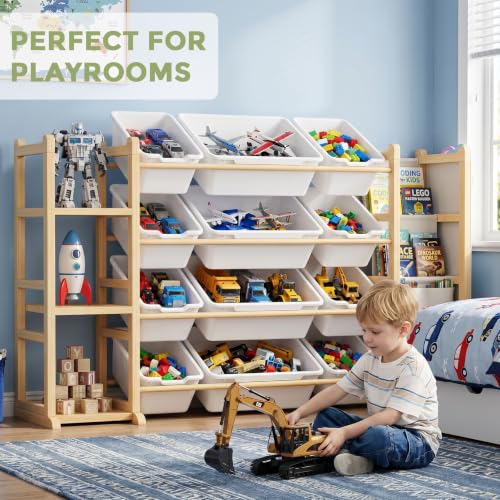 Kids Toy Storage Organizer with 12 Bins & Shelves - White