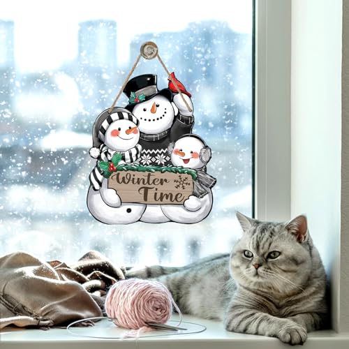 Winter Time Snowman Front Door Sign - Rustic Wooden Door Decor - Variation: Snowman