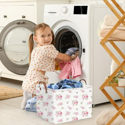Pink Rose Flower Basket for Girls - Collapsible Waterproof Gift Baskets