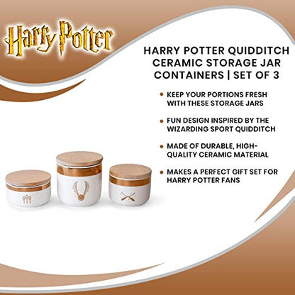 Ukonic Harry Potter Quidditch Ceramic Storage Jars 3-Pack | Food Storage for Cookies, Candy, Spice | Flour and Sugar Containers with Lids | Kitchen Canisters Set of 3