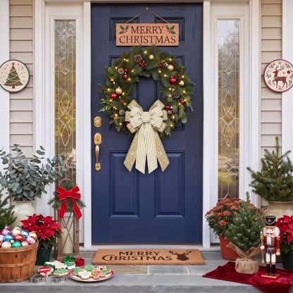 Gold Christmas Wreath Bow for Tree Topper Door Decor - Large Holiday Ribbon