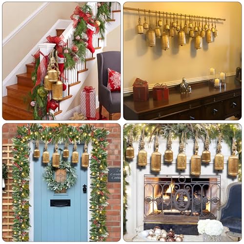 Medium Rustic Christmas Bell Set - Gold Harmony Cow Bells for Holiday Decor
