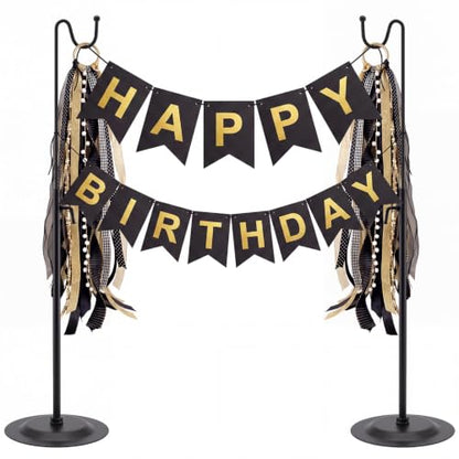 Novabright 2-Pack Black Tabletop Banner Stand with Metal Base & Curve Hook - Adjustable Height