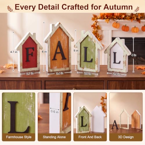 Fall Wooden House Signs Set - Rustic Farmhouse Autumn Decor for Table Mantel Kitchen