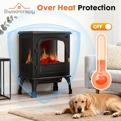 26-Inch Electric Fireplace Heater with Realistic Flame Effect, Freestanding Indoor Stove