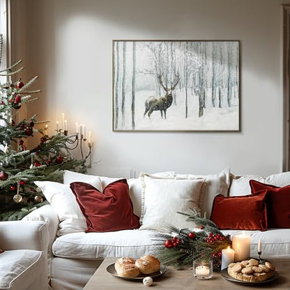 Christmas Canvas Wall Art Reindeer Scene 20x28 Inch Holiday Decor for Living Room